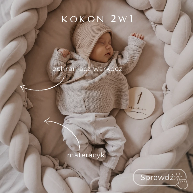 welurowy beżowy kokon z warkoczem